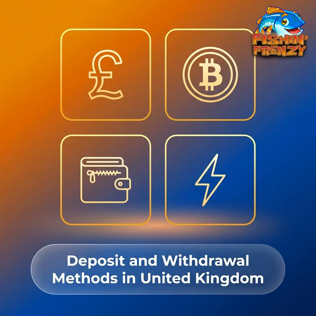UK casino payment methods including Apple Pay, PayPal, Visa, Mastercard, and Skrill for Fishin Frenzy deposits and withdrawals