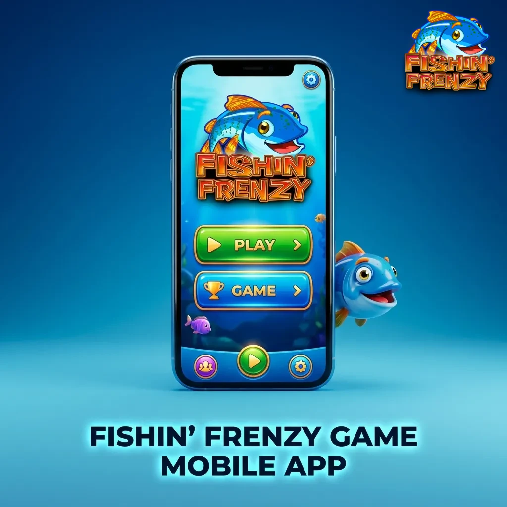 Smartphone displaying Fishin Frenzy slot game with colorful fish symbols and casino app interface on mobile screen