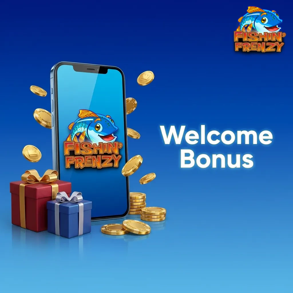 New player receiving welcome bonus with matched deposit and free spins for Fishin Frenzy slot game